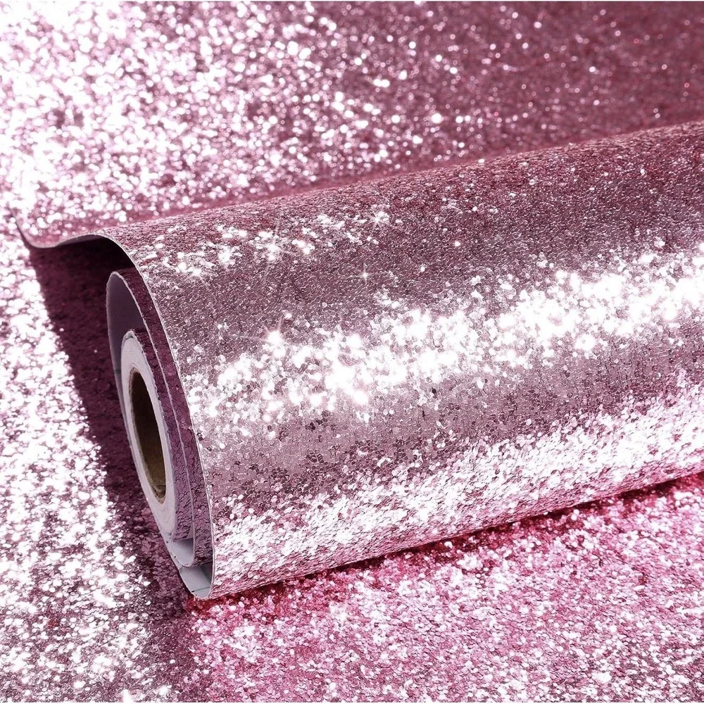 Rewallpaper 15.8inx23ft Pink Glitter Peel And Stick Wallpaper
